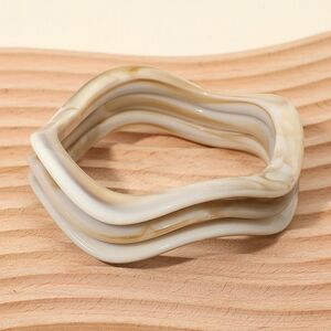Ivory Wavy 3 Piece Multi Layered Stacked Resin Bangle Bracelets Modern Jewelry
